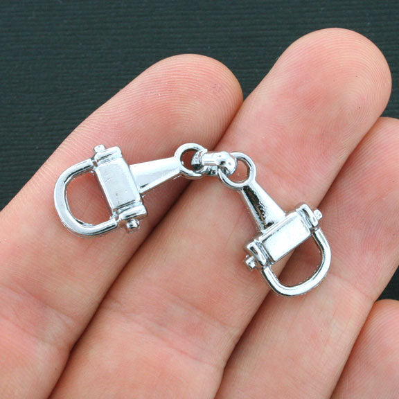 4 Snaffle Bit Connector Antique Silver Tone Charms - SC4135