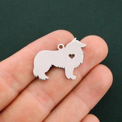 5 Collie Silver Tone Stainless Steel Charms 2 Sided - MT429