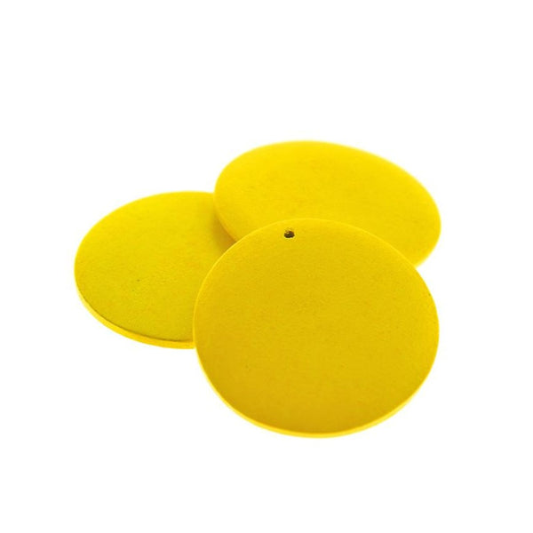 4 Round Yellow Natural Wood Charms 40mm - WP092