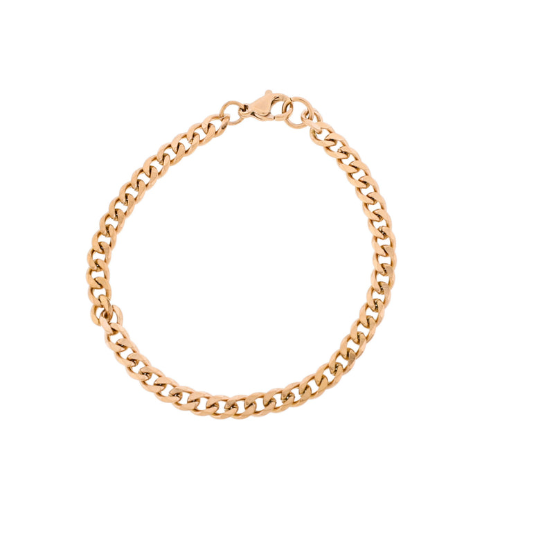 Rose Gold Stainless Steel Cuban Link Chain Bracelet 6.5" - 5mm - 1 Bracelet - N518