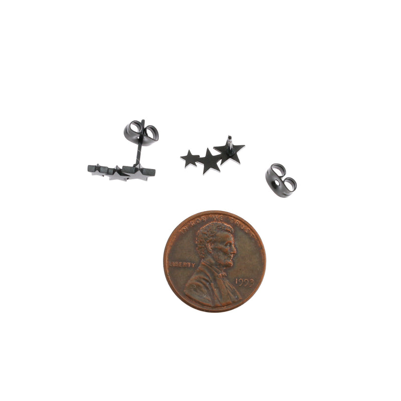 Gunmetal Black Stainless Steel Earrings - Star Studs - 12mm x 6mm - 2 Pieces 1 Pair - ER071
