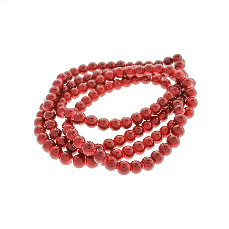 Perles de Verre Rondes 6.5mm - Rouge Rubis - 1 Rang 145 Perles - BD2715