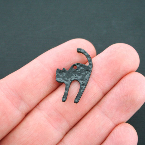 6 Cat Black Enamel Charms 2 Sided - SC4627