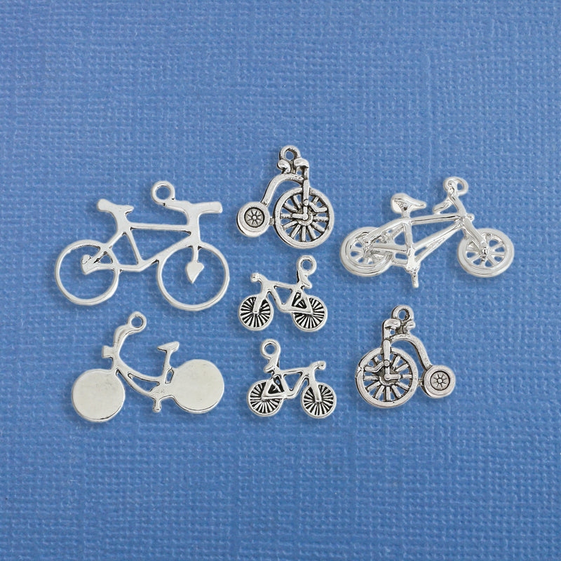 Bicycle Charm Collection Antique Silver Tone 7 Charms - COL186