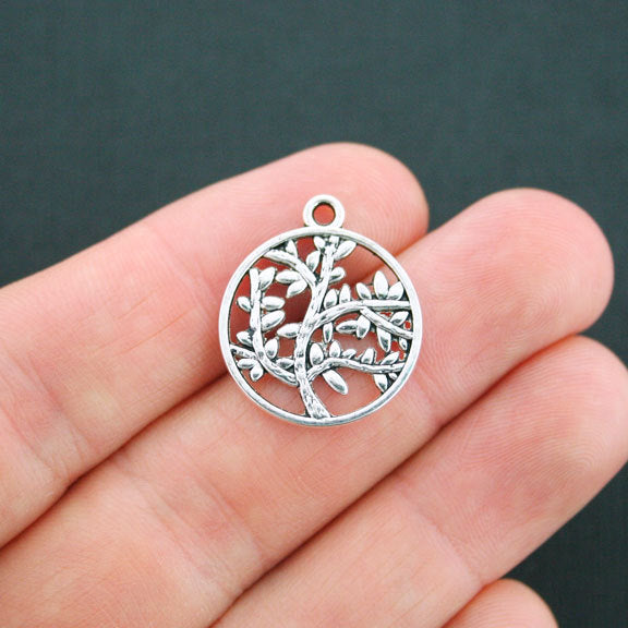 6 Tree Antique Silver Tone Charms 2 Sided - SC4966