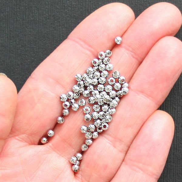 Round Spacer Beads 3mm x 3mm - Silver Tone - 1000 Beads - FD112