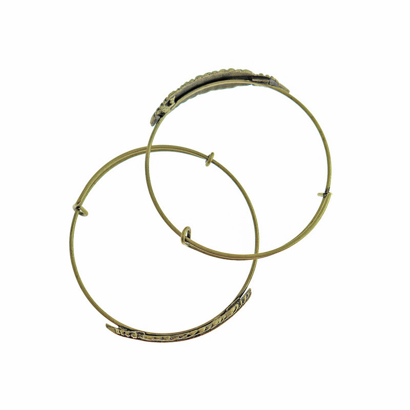 Bracelet réglable plume ton bronze antique - 60 mm - 1 jonc - N329
