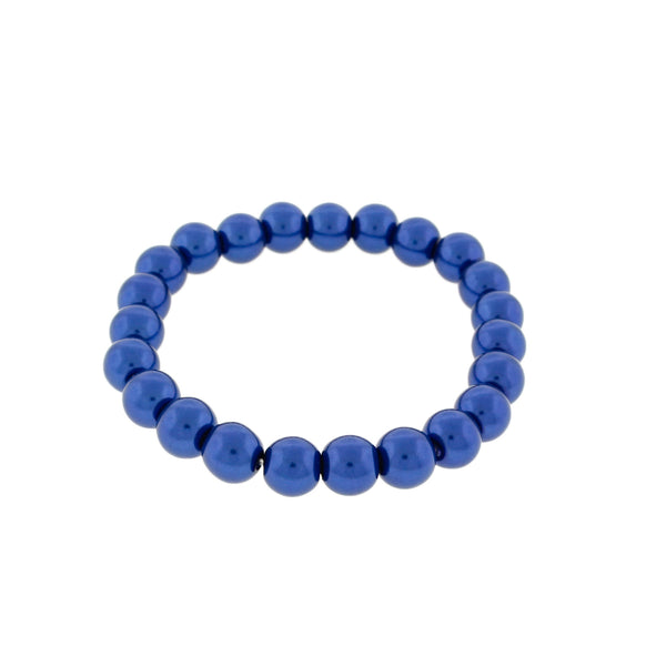 Round Glass Pearl Bead Bracelets 55mm - Marine Blue - 5 Bracelets - BB127