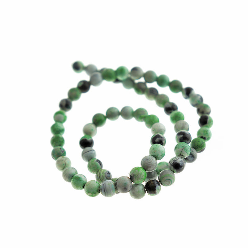 Perles rondes en agate naturelle 6 mm - Marbre vert - 1 rang 60 perles - BD1633