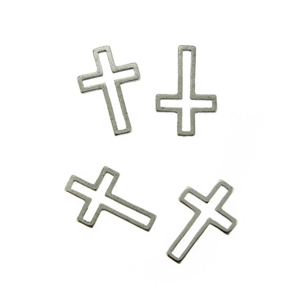 8 breloques en acier inoxydable ton argent croix 2 faces - MT732