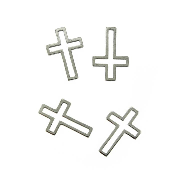 8 Cross Silver Tone Stainless Steel Charms 2 Sided - MT732