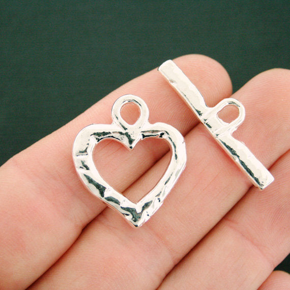 Heart Silver Tone Toggle Clasps 28mm x 24mm - 20 Sets 40 Pieces - SC7540