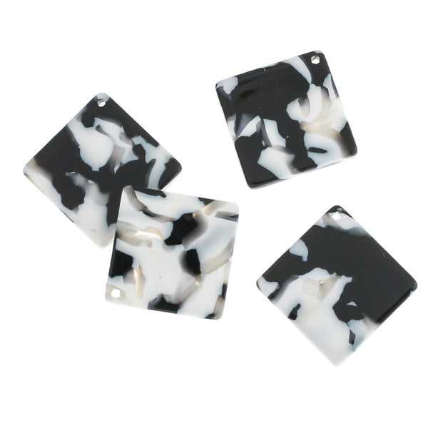 4 Black and White Marble Resin Charms 2 Sided - K537