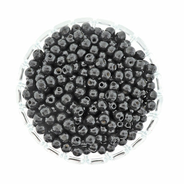 Round Wooden Beads 9mm - Black - 100 Beads - BD2194