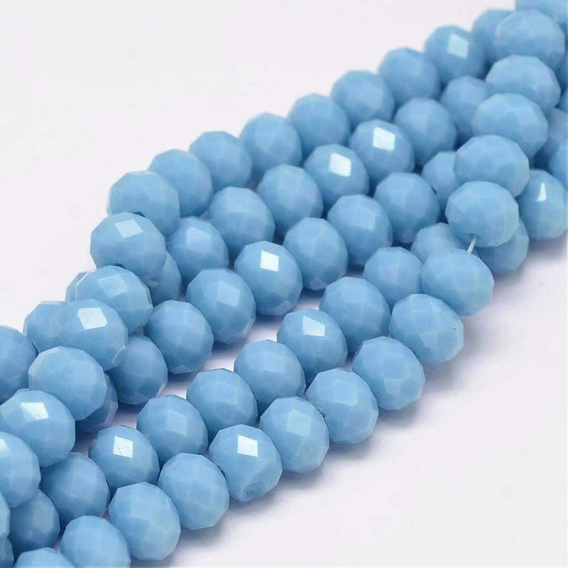 Perles de Verre à Facettes 8mm x 6mm - Bleu Poudre - 1 Rang 70 Perles - BD1244
