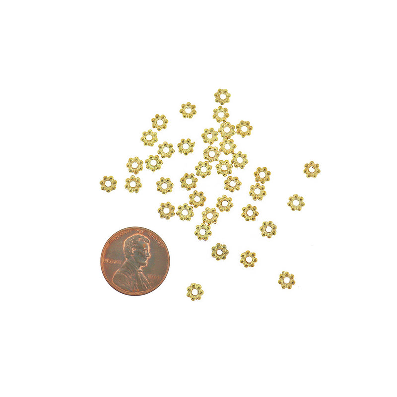 Daisy Spacer Beads 5mm - Gold Tone - 100 Beads - GC953