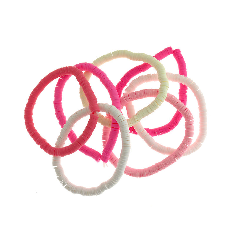 Polymer Clay Beaded Bracelets - Assorted Pink Tones - 55mm - 7 Bracelets - BB055