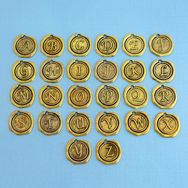26 Alphabet Letter Antique Gold Tone Charms - 1 Set - ALPHA400