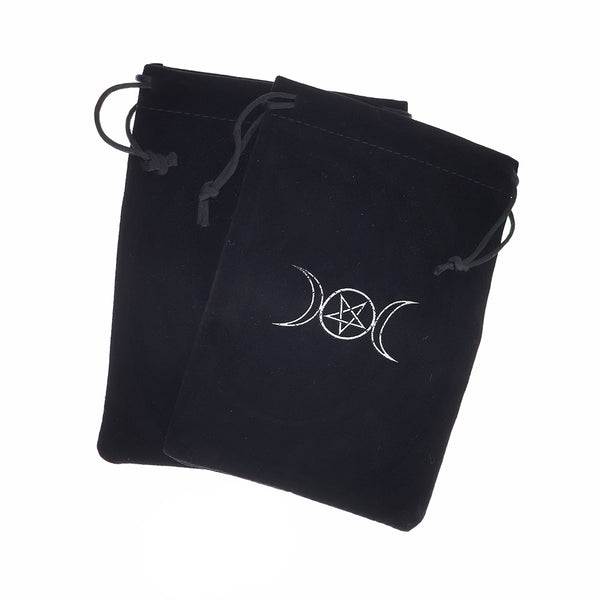 Velvet Drawstring Bag 18cm x 12cm Black with Moon Phase Jewelry Pouch - TL206
