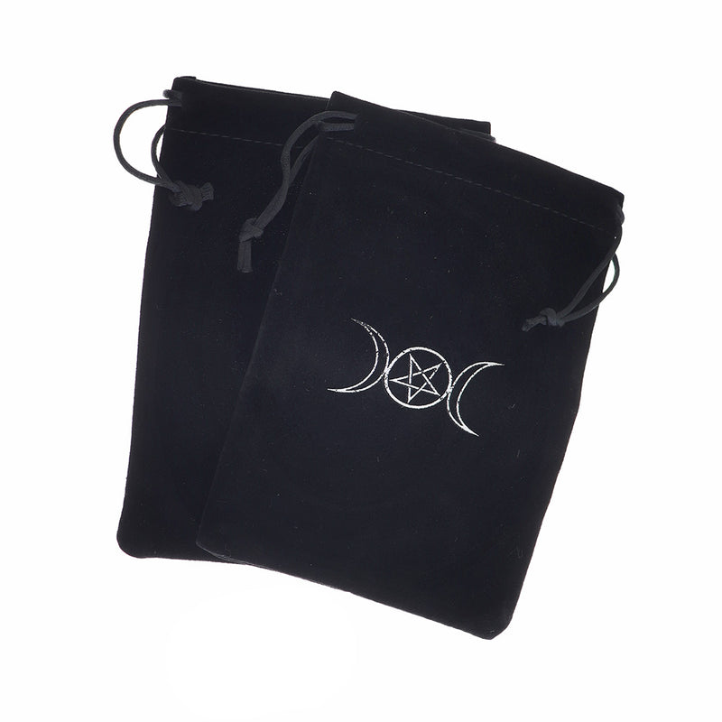 BULK 5 Velvet Drawstring Bags 16cm x 12cm Black with Moon Phase Jewelry Pouches - TL206