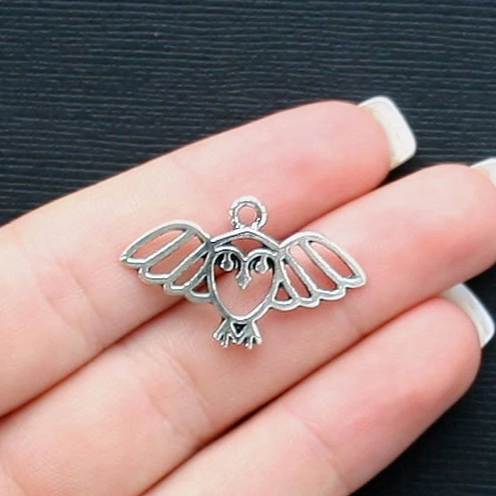 4 Owl Antique Silver Tone Charms 2 Sided - SC1367