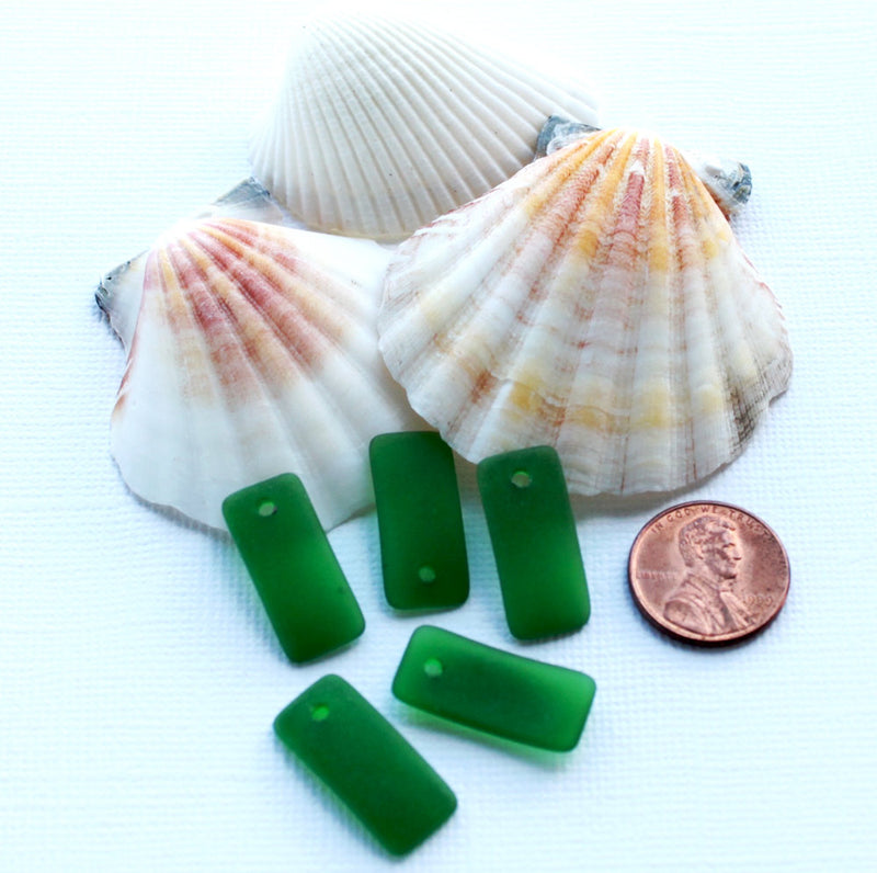 2 Emerald Green Curved Rectangle Cultured Sea Glass Charms - U063
