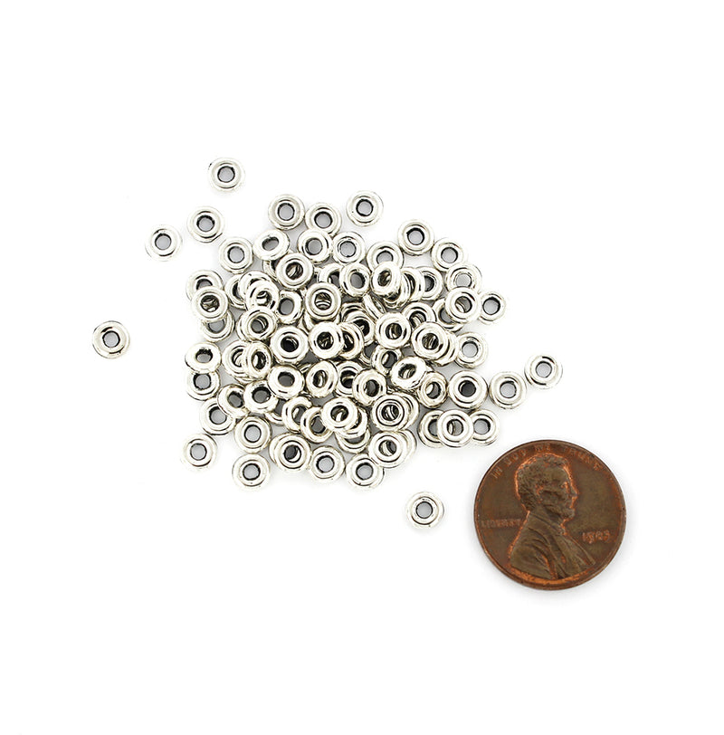 Flat Round Spacer Beads 5mm - Silver Tone - 200 Beads - SC7700