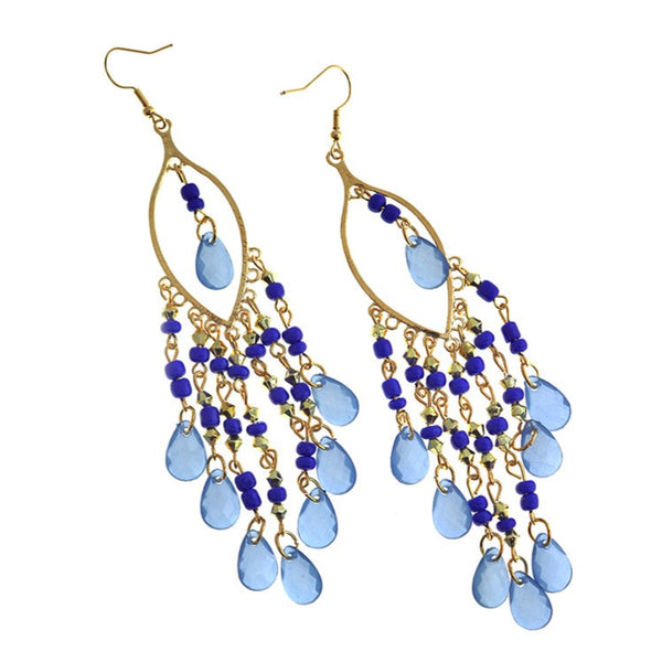 Blue Beaded Earrings - Gold Tone French Hook Style - 2 Pieces 1 Pair - ER529