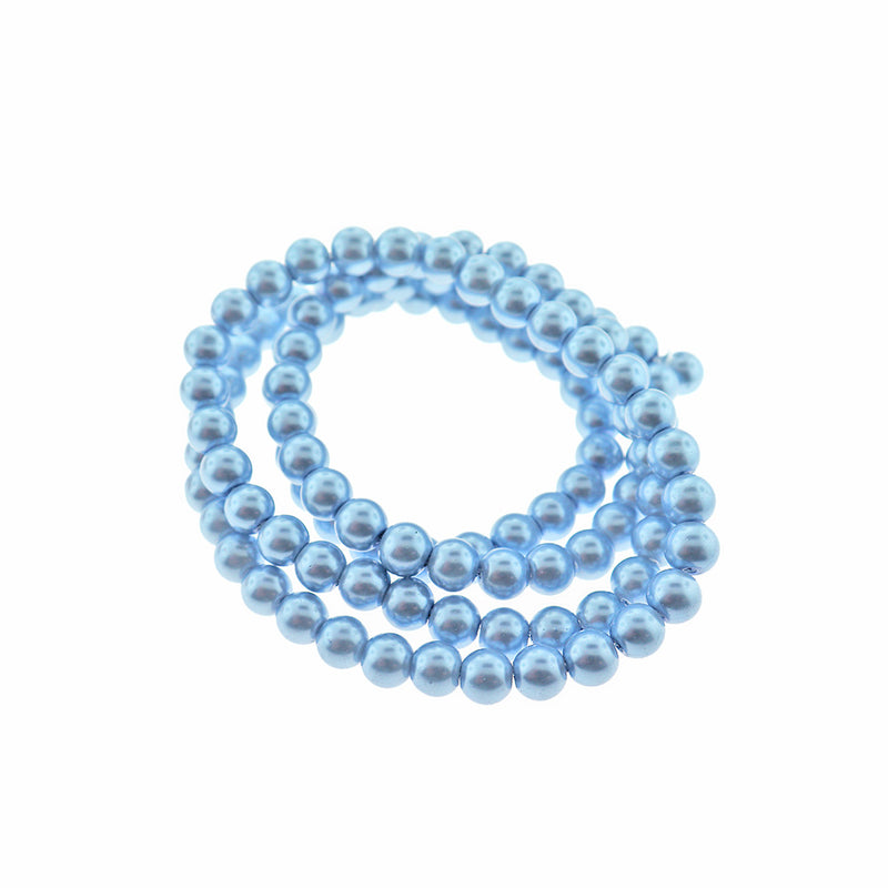 Perles Rondes en Verre 8mm - Bleu Nacré - 1 Rang 105 Perles - BD2301