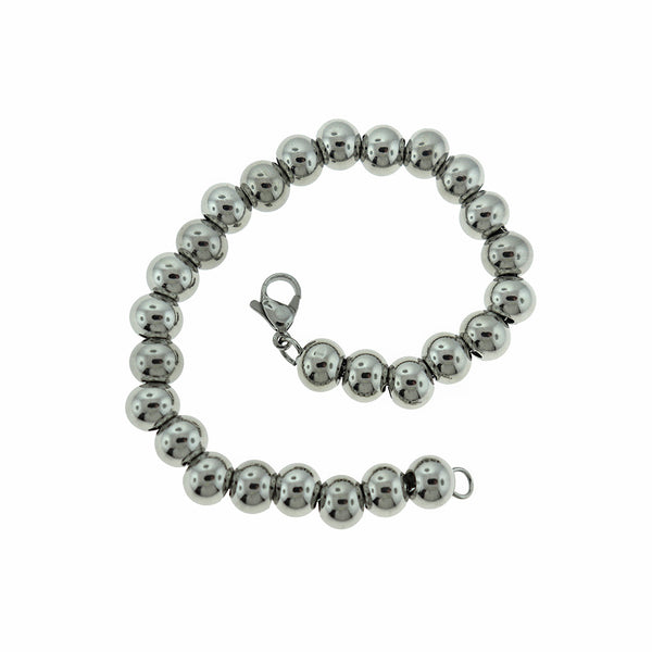 Bracelets de chaîne de câble en acier inoxydable avec perles d'espacement 7" - 8mm - 5 bracelets - N639