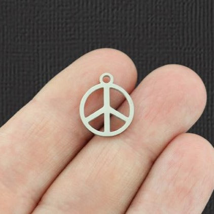 Peace Sign Silver Tone Stainless Steel Charm 2 Sided - SSP024