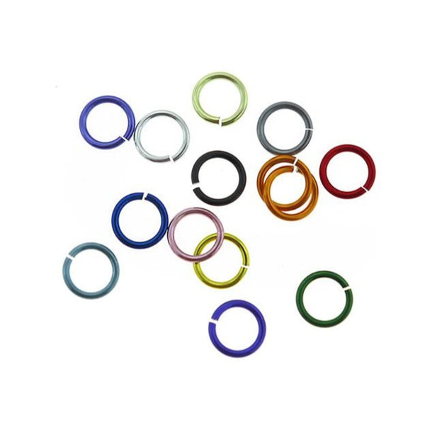 Assorted Rainbow Anodized Aluminum Jump Rings 7mm x 1mm - Open 18 Gauge - 50 Rings - J251