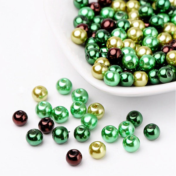 Perles de verre rondes 6 mm - Tons de terre nacrés assortis - 200 perles - BD1476