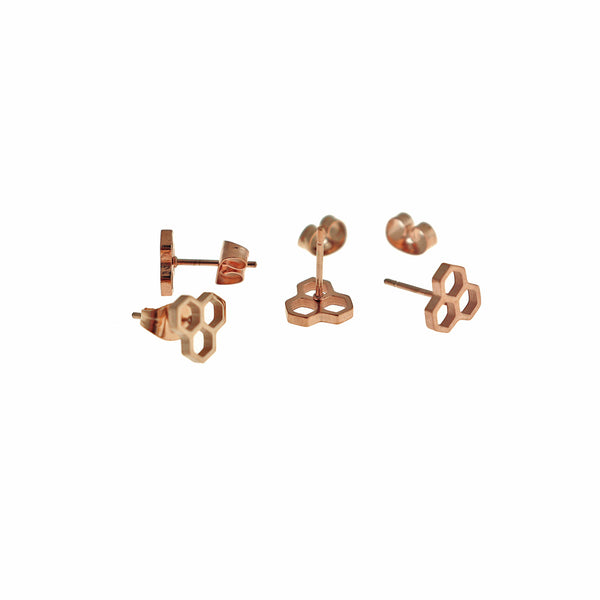 Boucles d'oreilles en acier inoxydable doré rose - clous en nid d'abeille - 8 mm - 2 pièces 1 paire - ER902