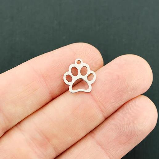 4 Paw Print Silver Tone Stainless Steel Charms 2 Sided - FD174