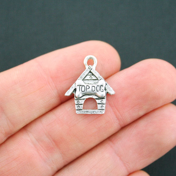 4 Dog House Antique Silver Tone Charms - SC5119