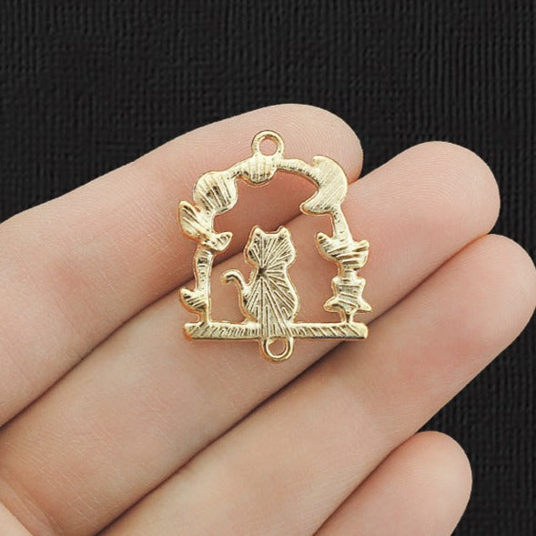 2 Cat Connector Gold Tone Enamel Charms - E441