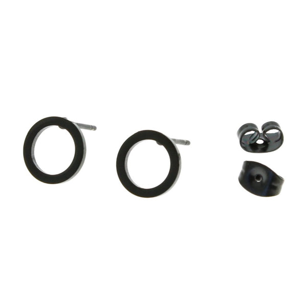 Gunmetal Black Stainless Steel Earrings - Circle Studs - 9mm x 9mm - 2 Pieces 1 Pair - ER030