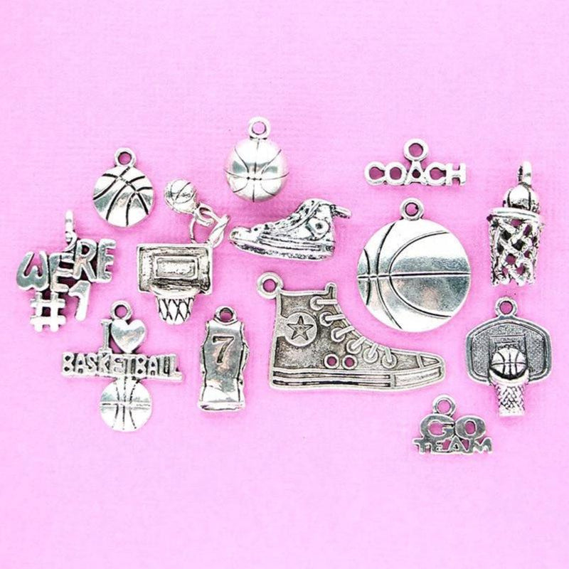 Basketball Charm Collection Antique Silver Tone 13 Charms - COL070