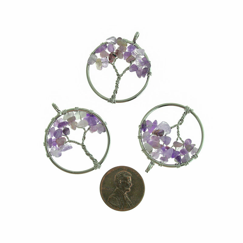 Natural Amethyst Gemstone Tree of Life Pendant - GEM159