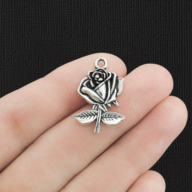 10 Rose Antique Silver Tone Charms - SC982