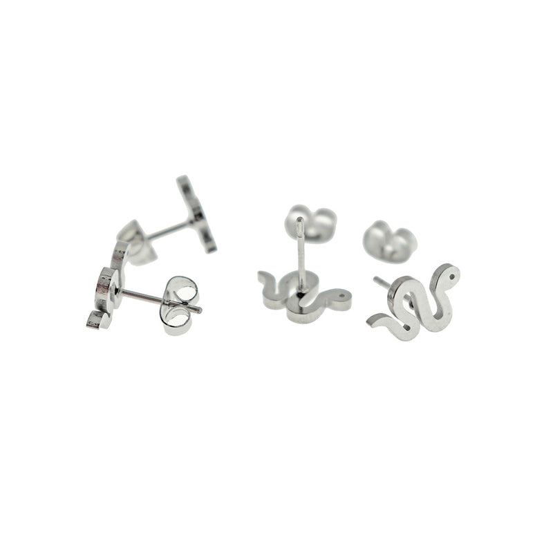 Stainless Steel Earrings - Snake Studs - 12mm x 8mm - 2 Pieces 1 Pair - ER401