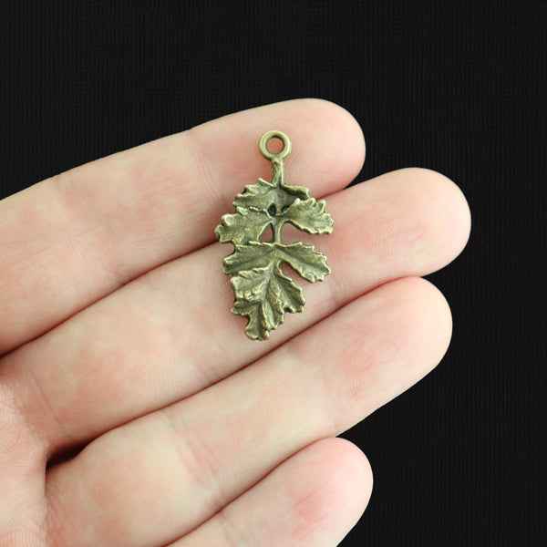 6 Oak Leaf Antique Bronze Tone 2 Sided Charms - BC319