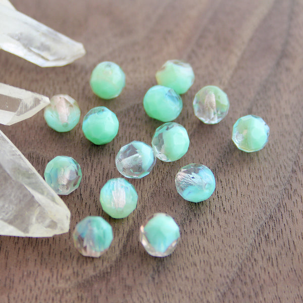 Faceted Czech Glass Beads 8mm - Polished Sea Green - 15 Beads - CB318
