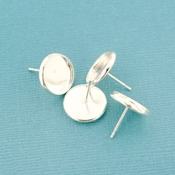 Stainless Steel Earrings - Stud Cabochon - 14mm x 2mm - 4 Pieces or 2 Pairs - Z964