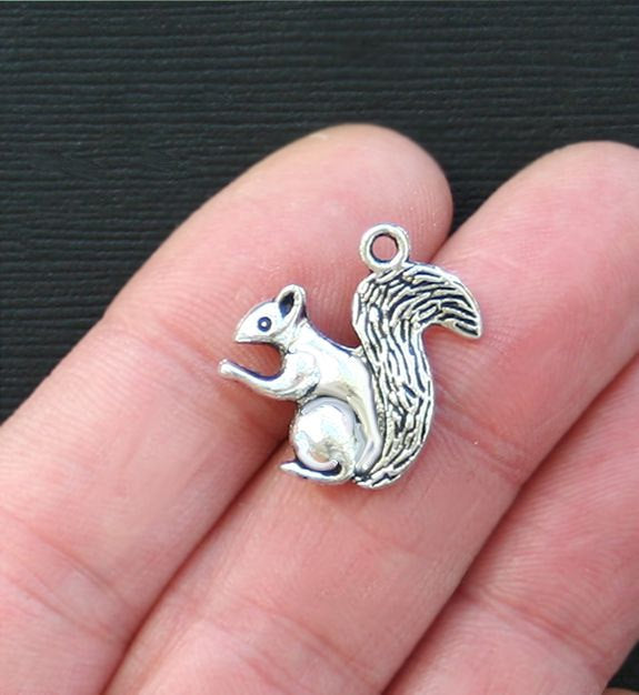 8 Squirrel Antique Silver Tone Charms 2 Sided - SC2769