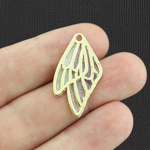 2 Butterfly Wing Gold Tone Enamel Charms 2 Sided - E1032