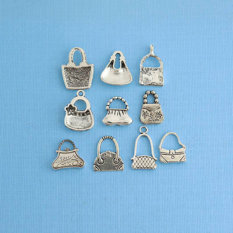 Handbag Charm Collection Antique Silver Tone 10 Different Charms - COL052