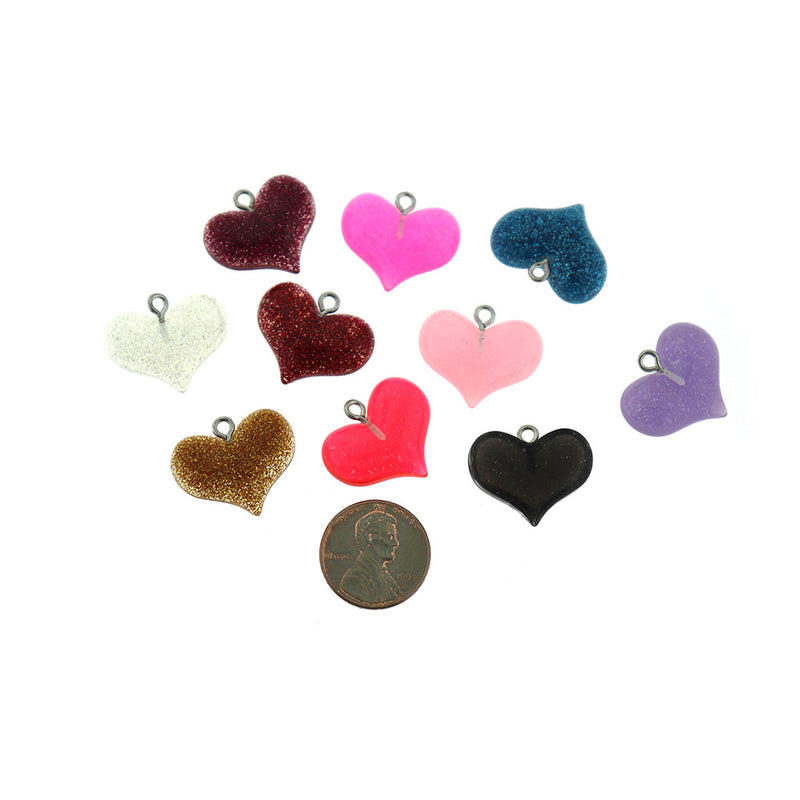 4 Assorted Heart Glitter Resin Charms - K109