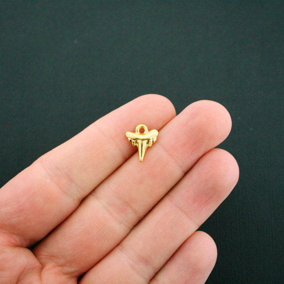 12 Shark Tooth Gold Tone Charms 2 Sided - GC902